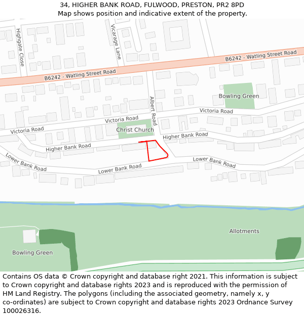 34, HIGHER BANK ROAD, FULWOOD, PRESTON, PR2 8PD: Location map and indicative extent of plot