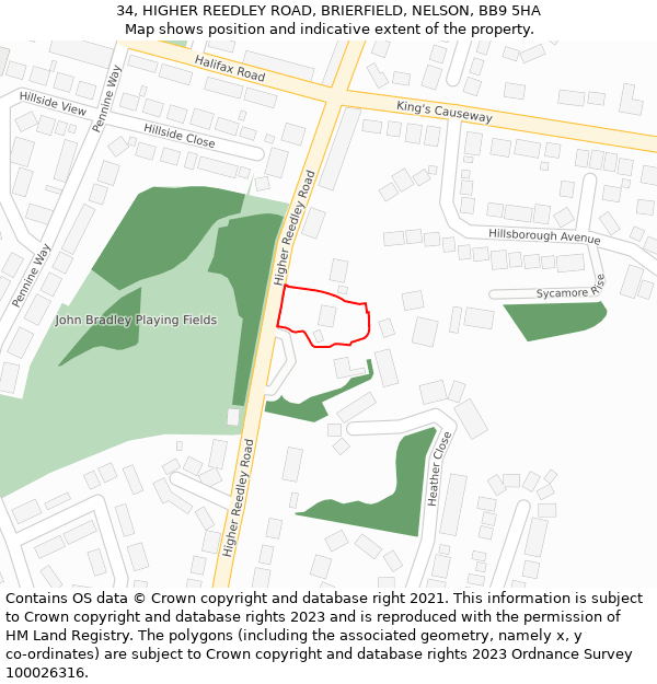 34, HIGHER REEDLEY ROAD, BRIERFIELD, NELSON, BB9 5HA: Location map and indicative extent of plot
