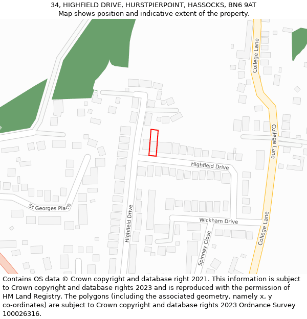 34, HIGHFIELD DRIVE, HURSTPIERPOINT, HASSOCKS, BN6 9AT: Location map and indicative extent of plot