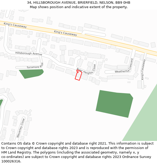 34, HILLSBOROUGH AVENUE, BRIERFIELD, NELSON, BB9 0HB: Location map and indicative extent of plot
