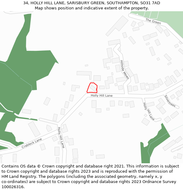 34, HOLLY HILL LANE, SARISBURY GREEN, SOUTHAMPTON, SO31 7AD: Location map and indicative extent of plot