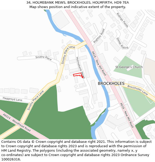 34, HOLMEBANK MEWS, BROCKHOLES, HOLMFIRTH, HD9 7EA: Location map and indicative extent of plot