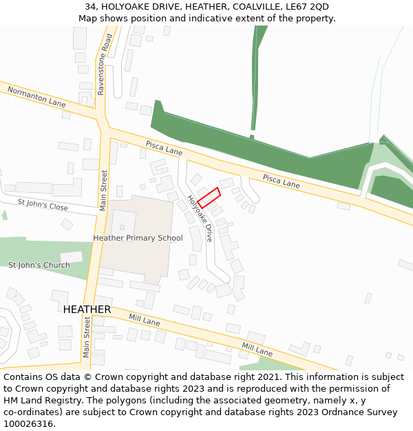 34, HOLYOAKE DRIVE, HEATHER, COALVILLE, LE67 2QD: Location map and indicative extent of plot