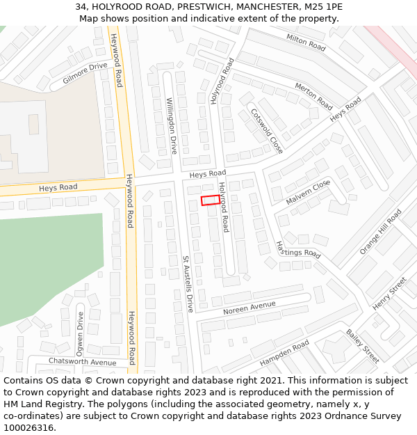 34, HOLYROOD ROAD, PRESTWICH, MANCHESTER, M25 1PE: Location map and indicative extent of plot