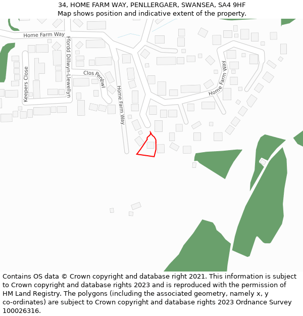 34, HOME FARM WAY, PENLLERGAER, SWANSEA, SA4 9HF: Location map and indicative extent of plot