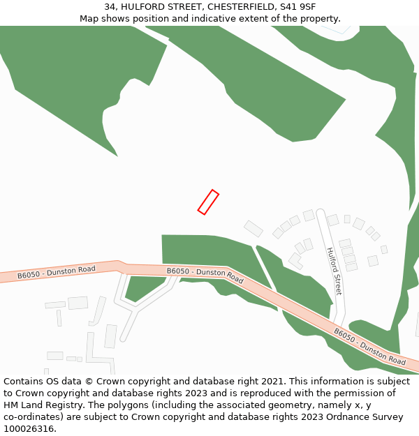 34, HULFORD STREET, CHESTERFIELD, S41 9SF: Location map and indicative extent of plot