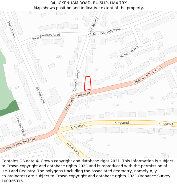 34, ICKENHAM ROAD, RUISLIP, HA4 7BX: Location map and indicative extent of plot