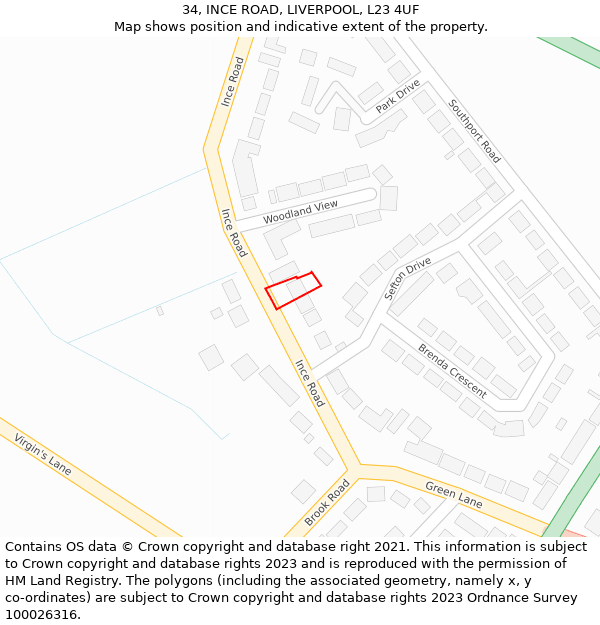 34, INCE ROAD, LIVERPOOL, L23 4UF: Location map and indicative extent of plot