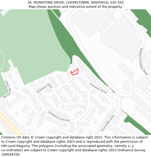 34, IRONSTONE DRIVE, CHAPELTOWN, SHEFFIELD, S35 3XZ: Location map and indicative extent of plot
