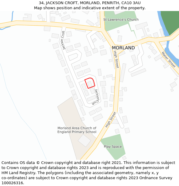 34, JACKSON CROFT, MORLAND, PENRITH, CA10 3AU: Location map and indicative extent of plot