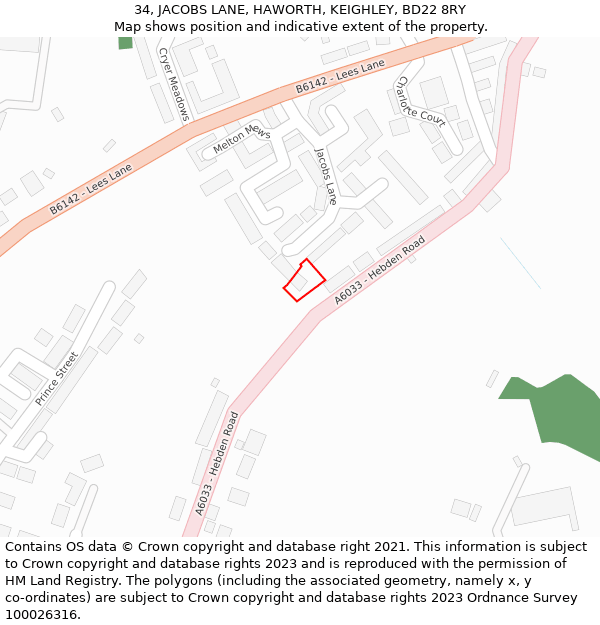 34, JACOBS LANE, HAWORTH, KEIGHLEY, BD22 8RY: Location map and indicative extent of plot