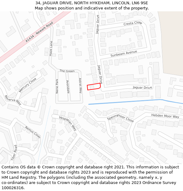 34, JAGUAR DRIVE, NORTH HYKEHAM, LINCOLN, LN6 9SE: Location map and indicative extent of plot