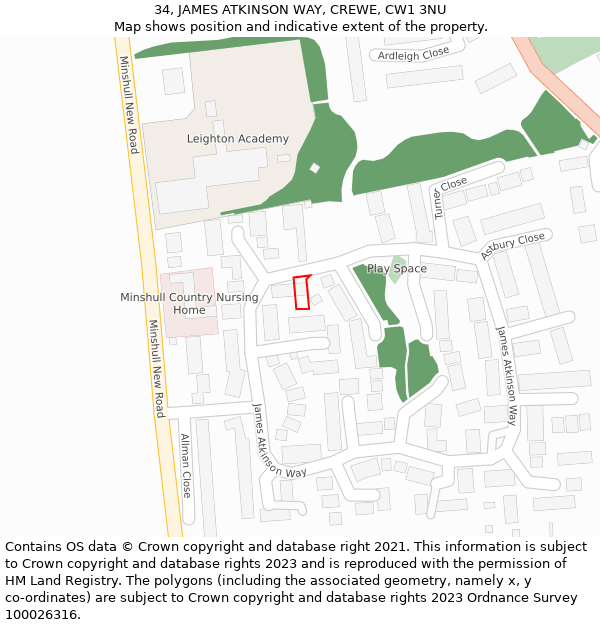 34, JAMES ATKINSON WAY, CREWE, CW1 3NU: Location map and indicative extent of plot