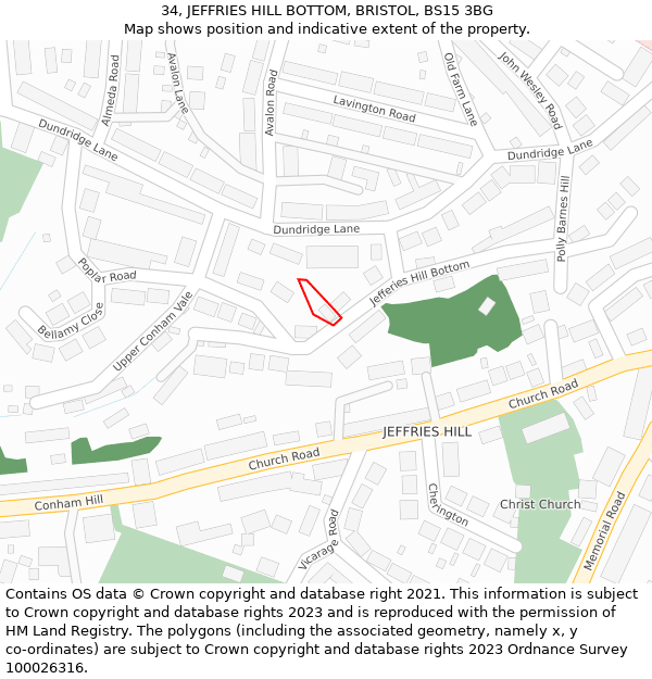 34, JEFFRIES HILL BOTTOM, BRISTOL, BS15 3BG: Location map and indicative extent of plot