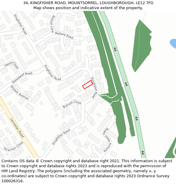34, KINGFISHER ROAD, MOUNTSORREL, LOUGHBOROUGH, LE12 7FG: Location map and indicative extent of plot