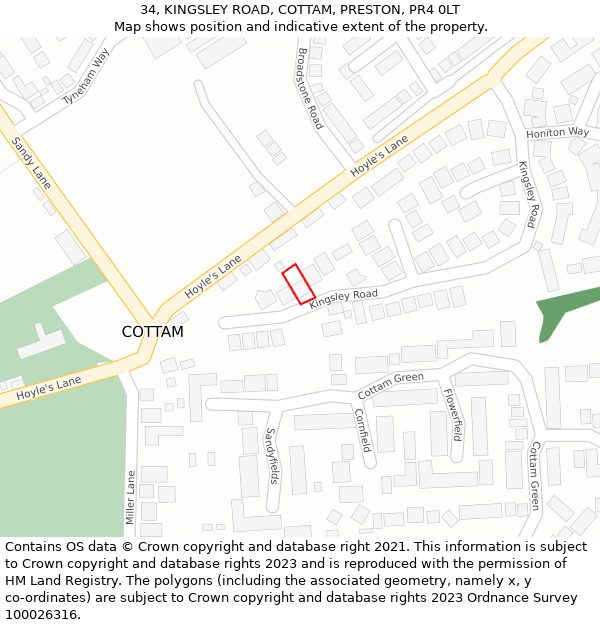 34, KINGSLEY ROAD, COTTAM, PRESTON, PR4 0LT: Location map and indicative extent of plot