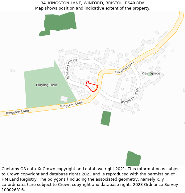 34, KINGSTON LANE, WINFORD, BRISTOL, BS40 8DA: Location map and indicative extent of plot
