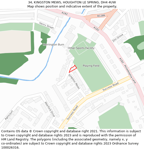 34, KINGSTON MEWS, HOUGHTON LE SPRING, DH4 4UW: Location map and indicative extent of plot