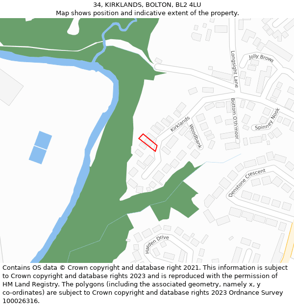 34, KIRKLANDS, BOLTON, BL2 4LU: Location map and indicative extent of plot