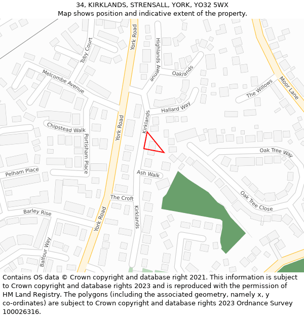 34, KIRKLANDS, STRENSALL, YORK, YO32 5WX: Location map and indicative extent of plot