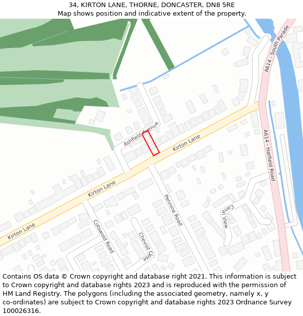 34, KIRTON LANE, THORNE, DONCASTER, DN8 5RE: Location map and indicative extent of plot