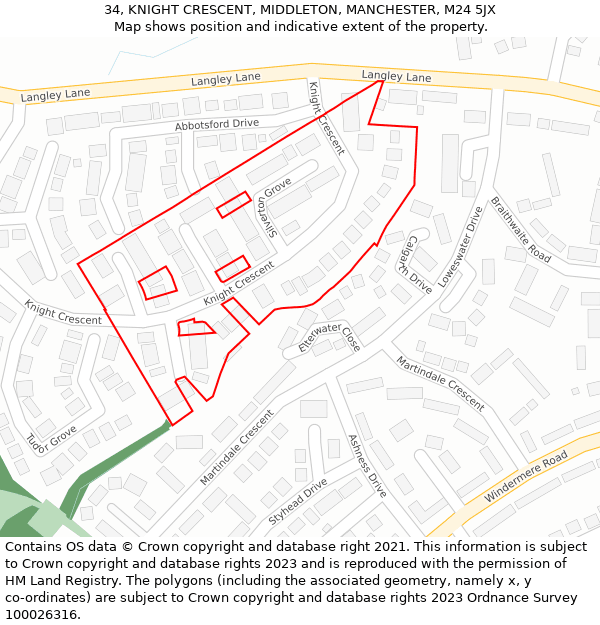 34, KNIGHT CRESCENT, MIDDLETON, MANCHESTER, M24 5JX: Location map and indicative extent of plot