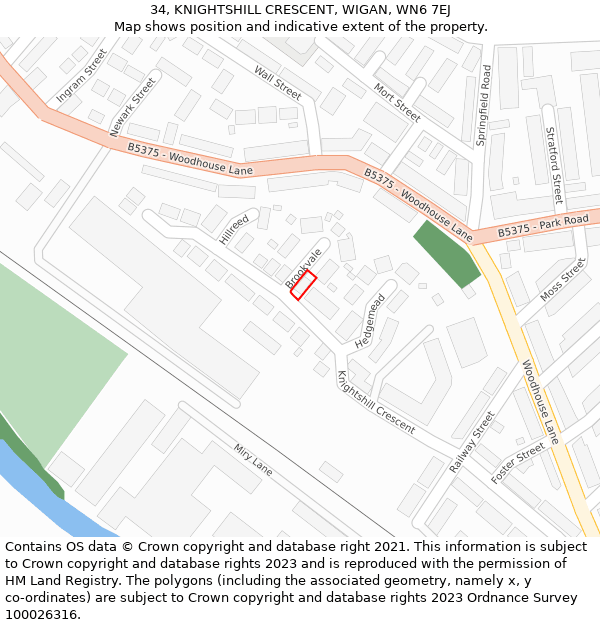 34, KNIGHTSHILL CRESCENT, WIGAN, WN6 7EJ: Location map and indicative extent of plot