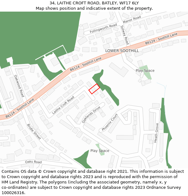 34, LAITHE CROFT ROAD, BATLEY, WF17 6LY: Location map and indicative extent of plot