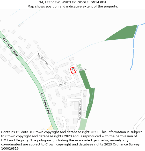 34, LEE VIEW, WHITLEY, GOOLE, DN14 0FH: Location map and indicative extent of plot