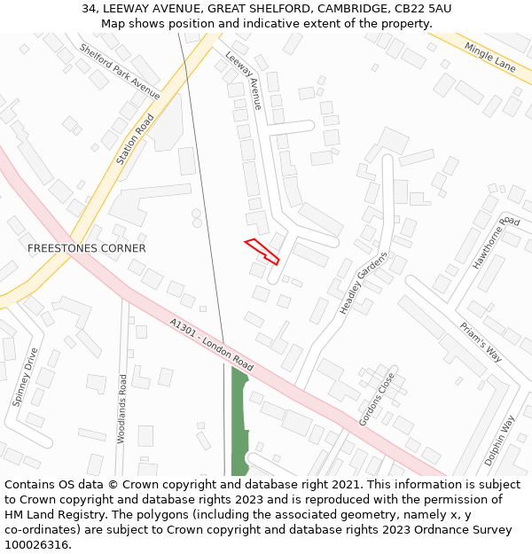 34, LEEWAY AVENUE, GREAT SHELFORD, CAMBRIDGE, CB22 5AU: Location map and indicative extent of plot