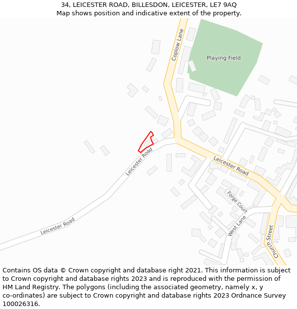 34, LEICESTER ROAD, BILLESDON, LEICESTER, LE7 9AQ: Location map and indicative extent of plot