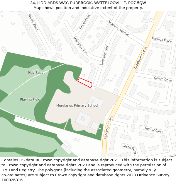 34, LIDDIARDS WAY, PURBROOK, WATERLOOVILLE, PO7 5QW: Location map and indicative extent of plot