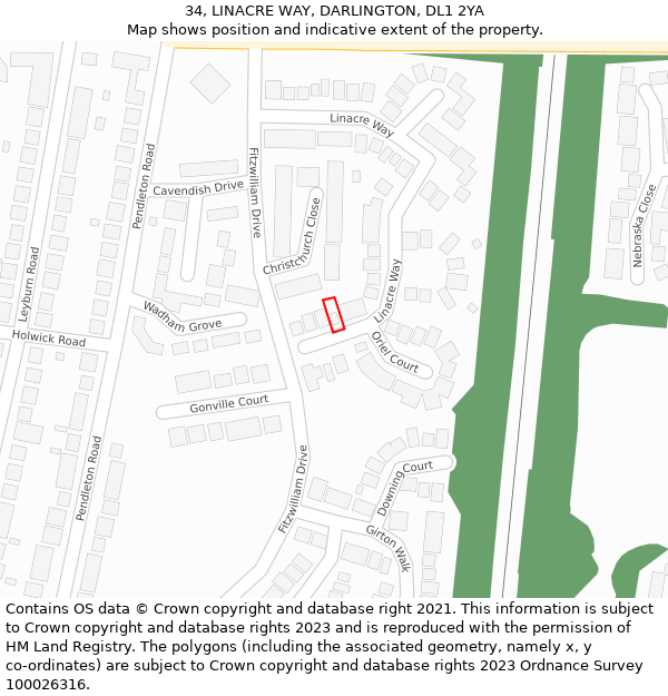 34, LINACRE WAY, DARLINGTON, DL1 2YA: Location map and indicative extent of plot