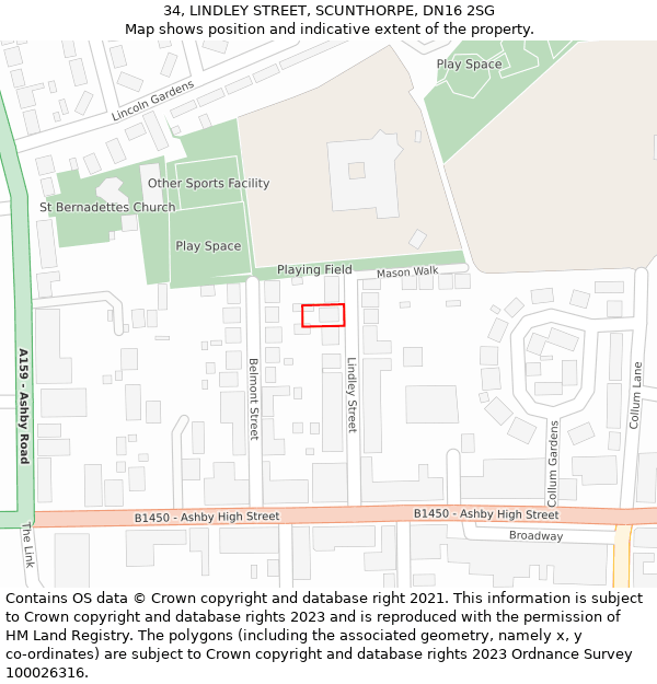 34, LINDLEY STREET, SCUNTHORPE, DN16 2SG: Location map and indicative extent of plot