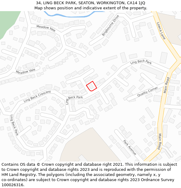 34, LING BECK PARK, SEATON, WORKINGTON, CA14 1JQ: Location map and indicative extent of plot