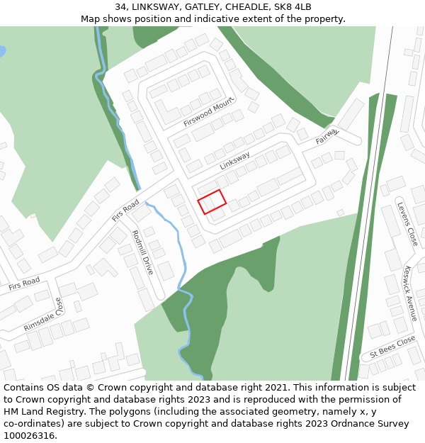 34, LINKSWAY, GATLEY, CHEADLE, SK8 4LB: Location map and indicative extent of plot