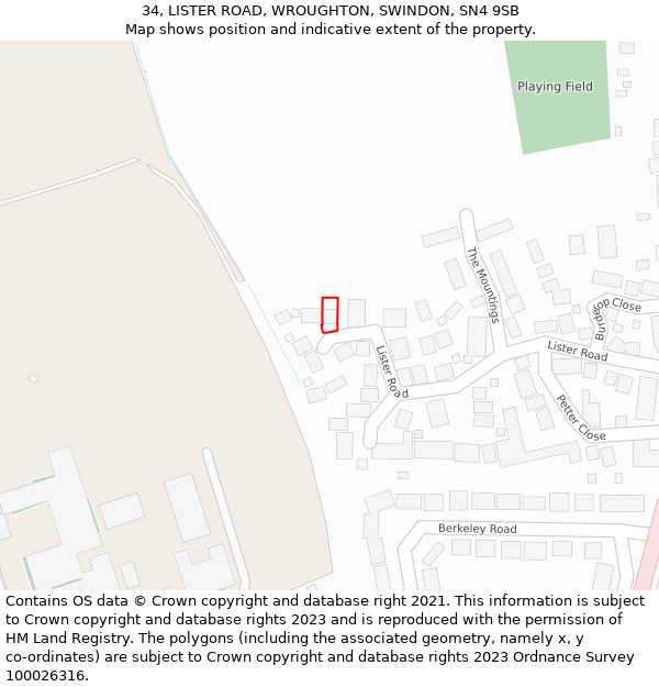 34, LISTER ROAD, WROUGHTON, SWINDON, SN4 9SB: Location map and indicative extent of plot