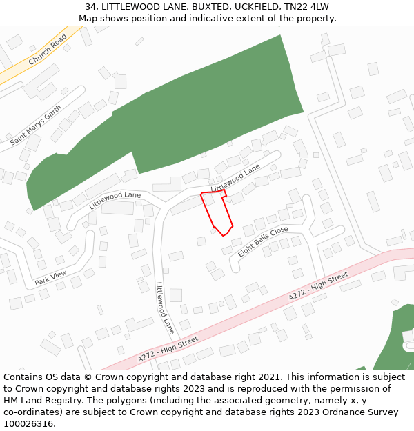 34, LITTLEWOOD LANE, BUXTED, UCKFIELD, TN22 4LW: Location map and indicative extent of plot