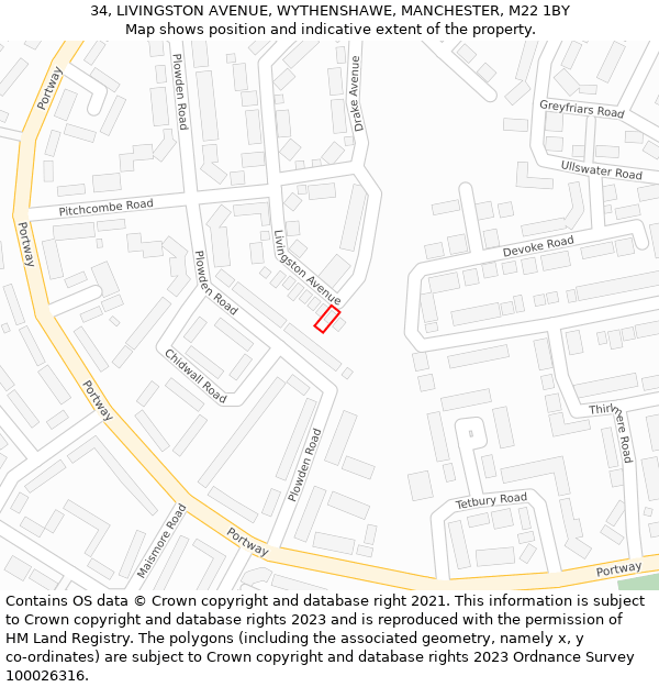 34, LIVINGSTON AVENUE, WYTHENSHAWE, MANCHESTER, M22 1BY: Location map and indicative extent of plot