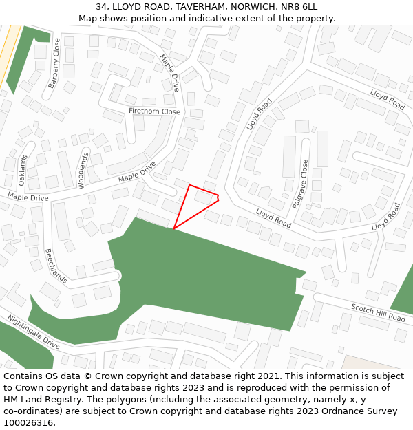 34, LLOYD ROAD, TAVERHAM, NORWICH, NR8 6LL: Location map and indicative extent of plot