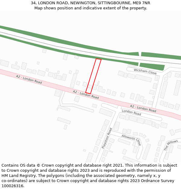 34, LONDON ROAD, NEWINGTON, SITTINGBOURNE, ME9 7NR: Location map and indicative extent of plot