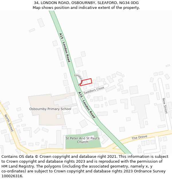 34, LONDON ROAD, OSBOURNBY, SLEAFORD, NG34 0DG: Location map and indicative extent of plot