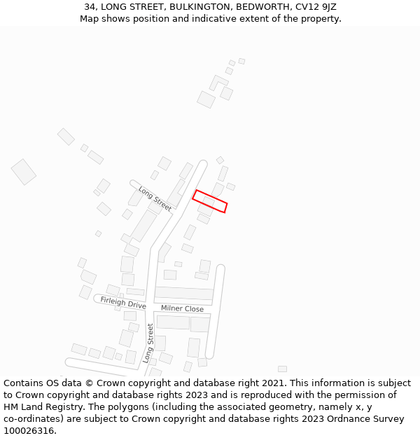 34, LONG STREET, BULKINGTON, BEDWORTH, CV12 9JZ: Location map and indicative extent of plot