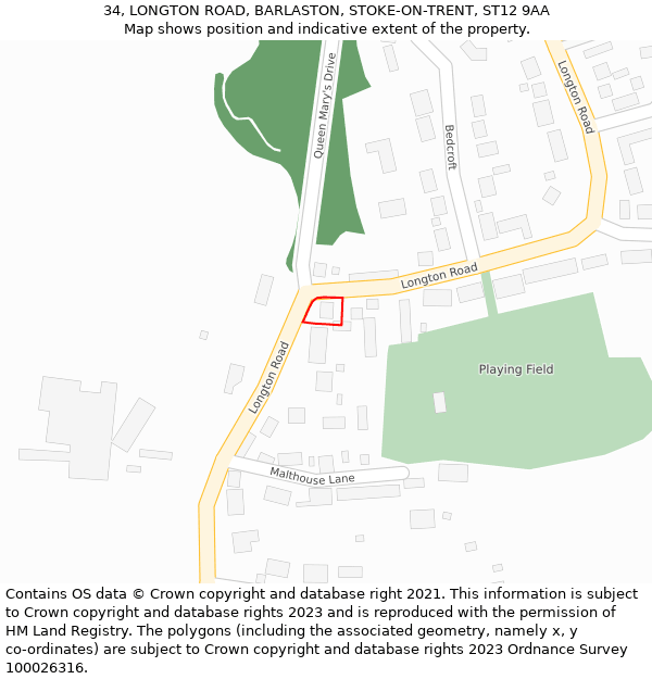 34, LONGTON ROAD, BARLASTON, STOKE-ON-TRENT, ST12 9AA: Location map and indicative extent of plot