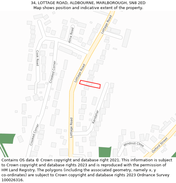 34, LOTTAGE ROAD, ALDBOURNE, MARLBOROUGH, SN8 2ED: Location map and indicative extent of plot