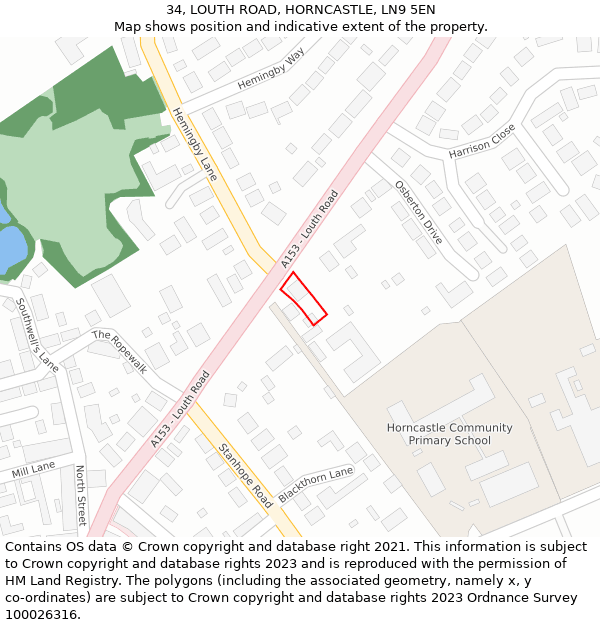 34, LOUTH ROAD, HORNCASTLE, LN9 5EN: Location map and indicative extent of plot