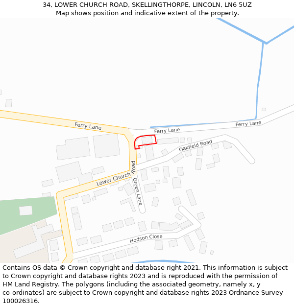 34, LOWER CHURCH ROAD, SKELLINGTHORPE, LINCOLN, LN6 5UZ: Location map and indicative extent of plot