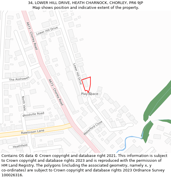 34, LOWER HILL DRIVE, HEATH CHARNOCK, CHORLEY, PR6 9JP: Location map and indicative extent of plot