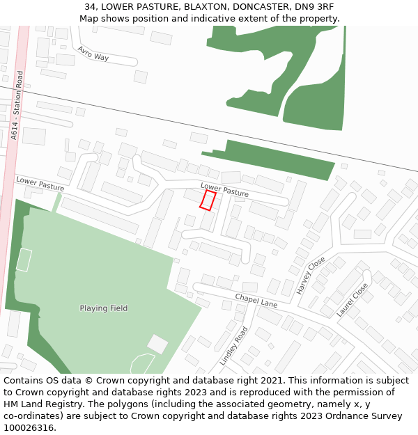 34, LOWER PASTURE, BLAXTON, DONCASTER, DN9 3RF: Location map and indicative extent of plot