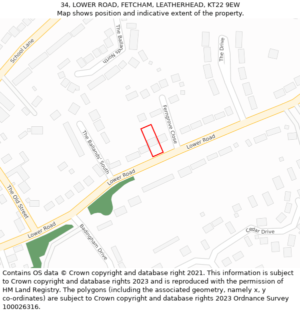 34, LOWER ROAD, FETCHAM, LEATHERHEAD, KT22 9EW: Location map and indicative extent of plot